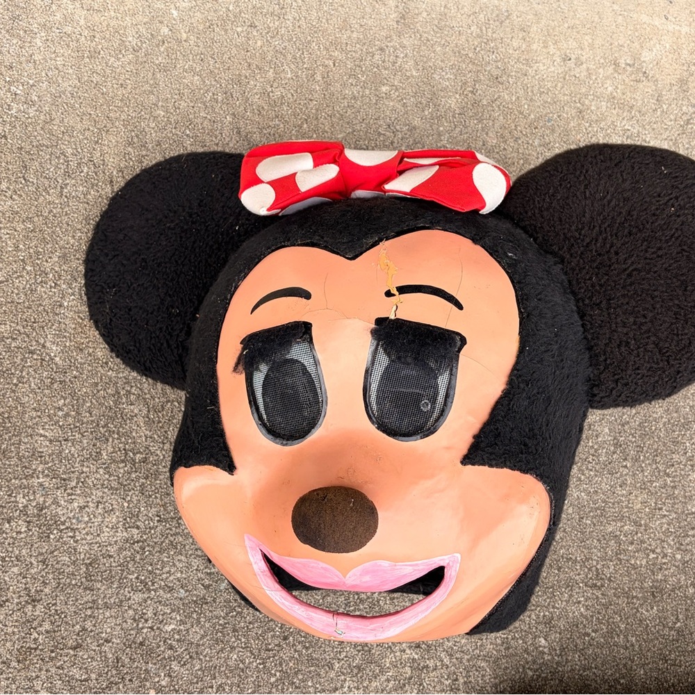 Plush Character Mask in Black & Pink with Red Polka-Dot Bow